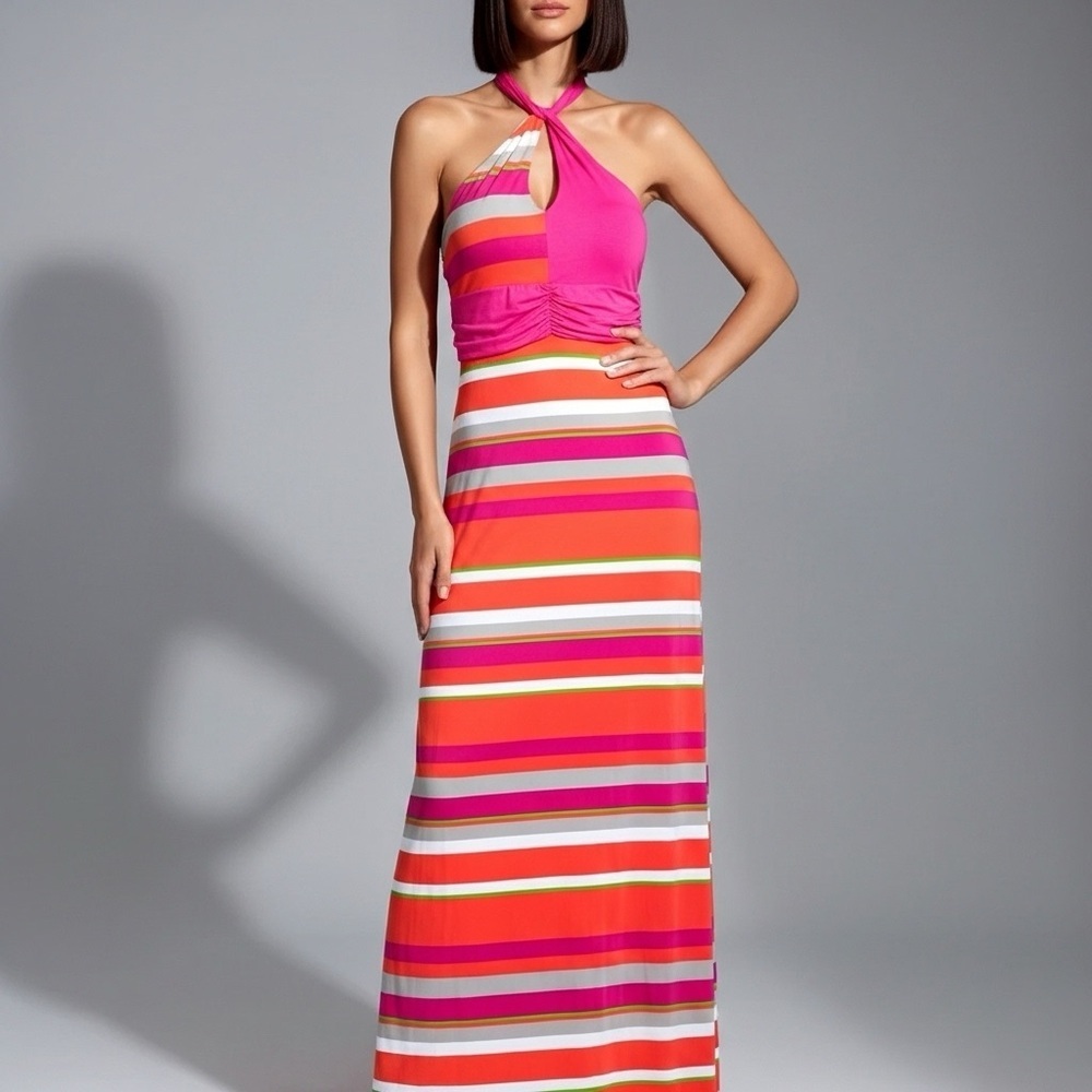 NWT Kala Stripe Halter Maxi Dress L